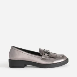 Mocassin gris foncé métallisé à franges^Eram Best
