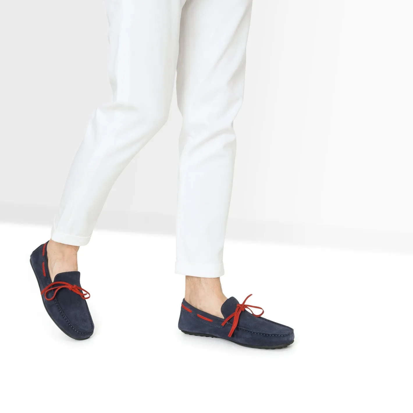 Mocassin marine cuir velours lacet rouge^Eram Clearance