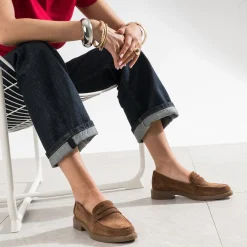Mocassin marron cuir velours bord cranté^Eram Outlet