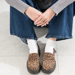 Mocassin marron cuir velours motif léopard^Texto Best