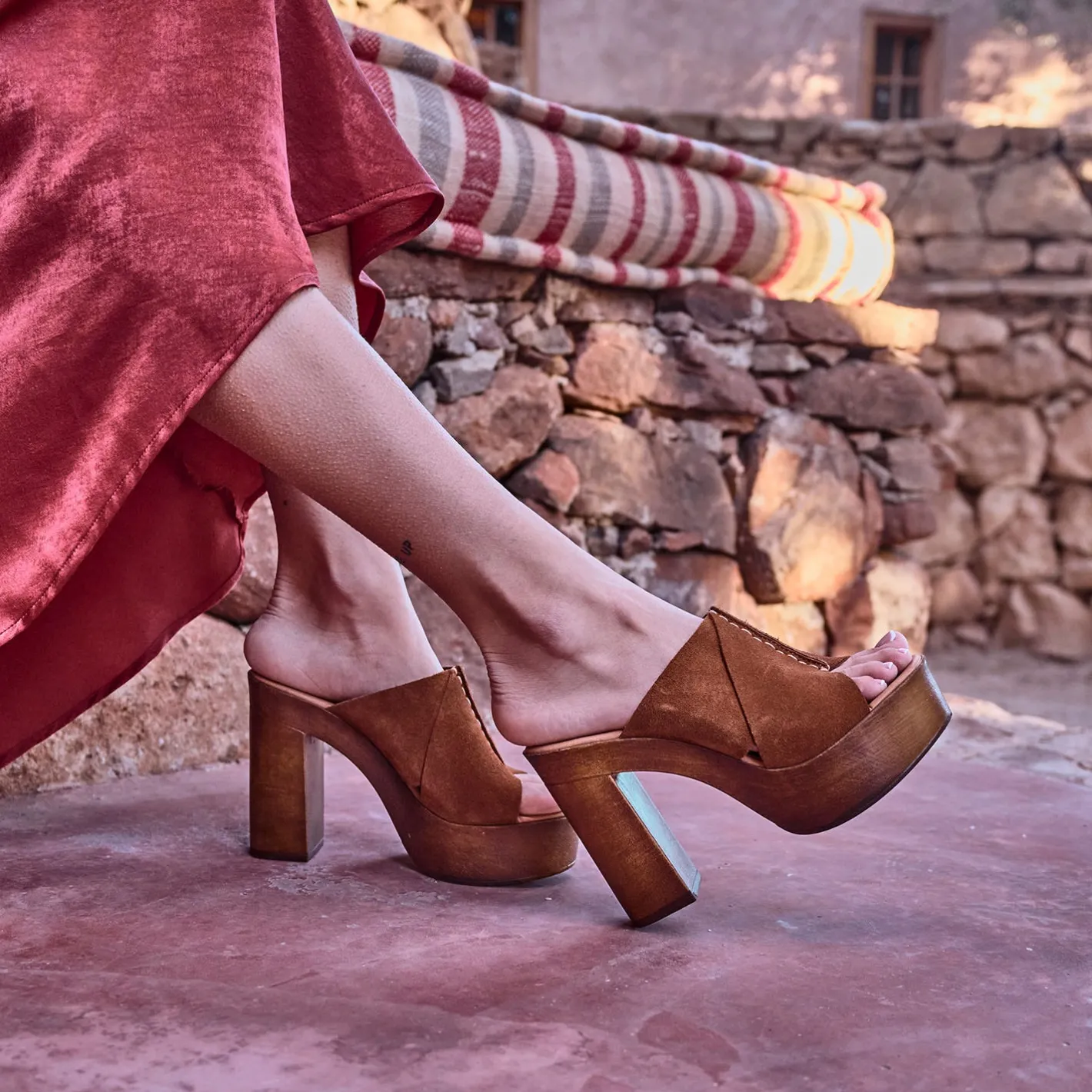 Mule à plateforme cuir velours^Texto Sale