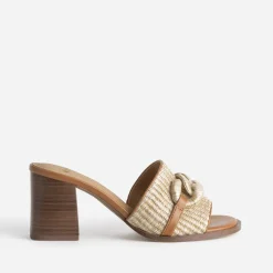 Mule à talon beige effet raphia^Eram