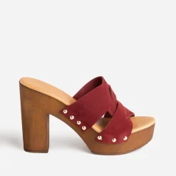Mule à talon bordeaux en cuir velours^Texto Hot