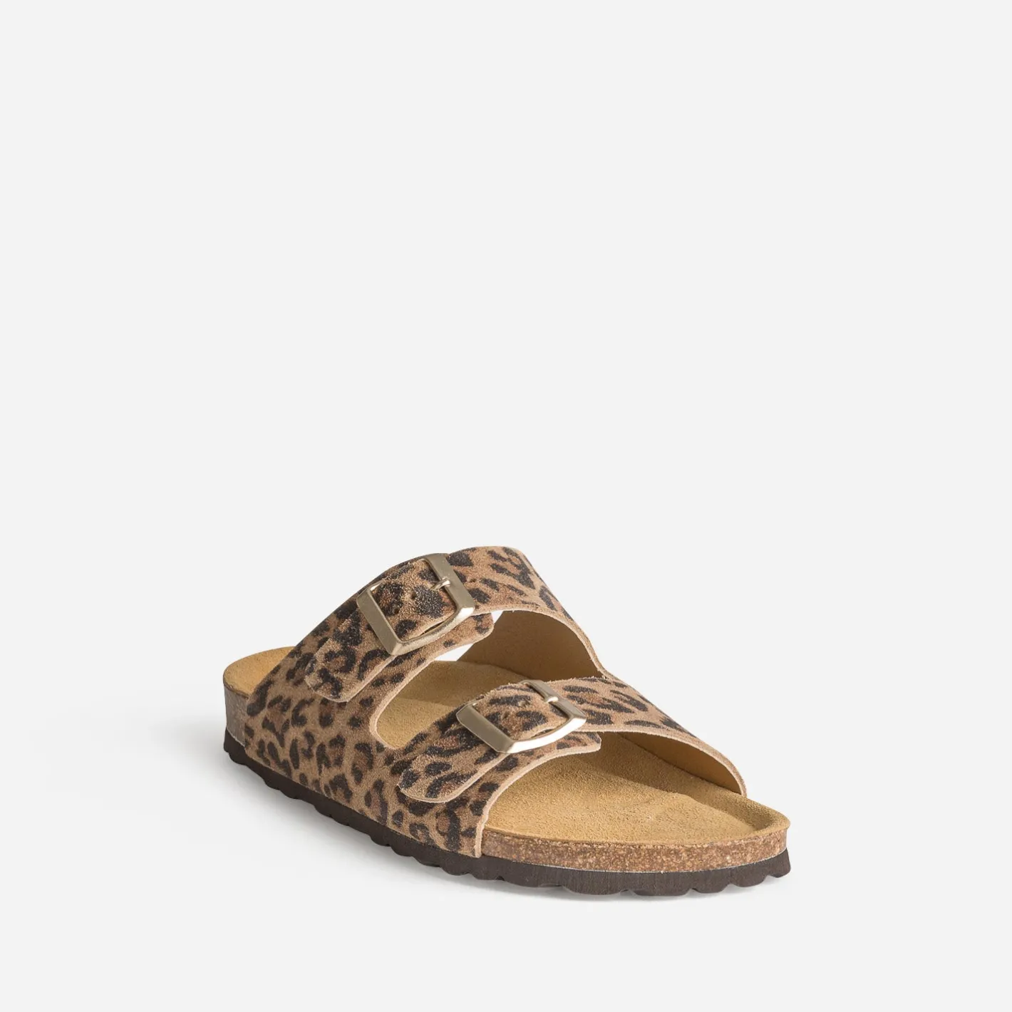 Mule anatomique beige cuir velours effet léopard^Eram Outlet