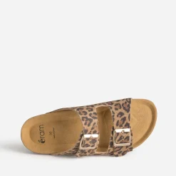 Mule anatomique beige cuir velours effet léopard^Eram Outlet