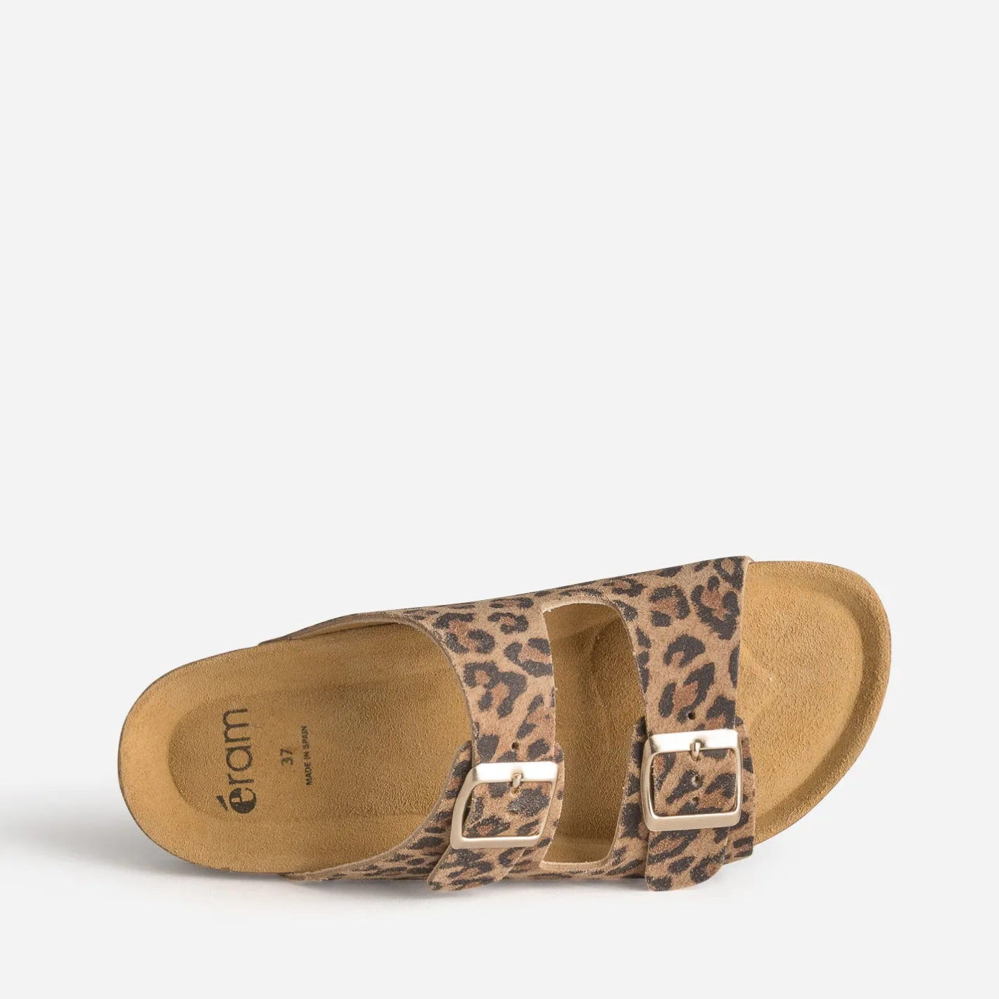 Mule anatomique beige cuir velours effet léopard^Eram Outlet