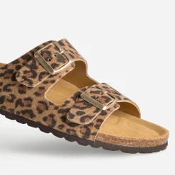 Mule anatomique beige cuir velours effet léopard^Eram Outlet