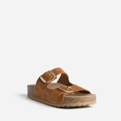 Mule anatomique cuir velours à plateforme^Eram Online