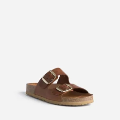 Mule anatomique marron en cuir éco-conçu^Eram Clearance