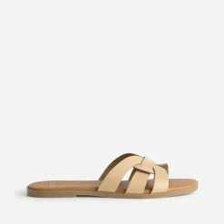 Mule beige cuir brides tressées^Eram Discount