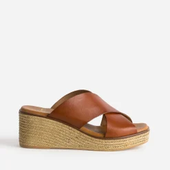 Mule compensée rouge foncé en cuir éco-conçu^Eram Discount