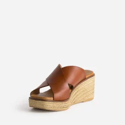 Mule compensée rouge foncé en cuir éco-conçu^Eram Discount