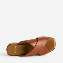 Mule compensée rouge foncé en cuir éco-conçu^Eram Discount