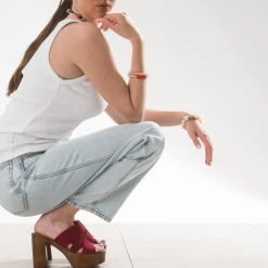 Mule bordeaux cuir velours à talon^Texto Online