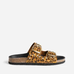 Mule camel cuir velours motif léopard éco-conçu^Texto Sale