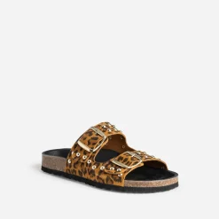 Mule camel cuir velours motif léopard éco-conçu^Texto Sale