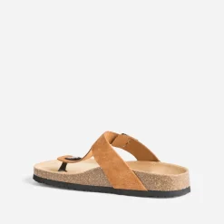 Mule-tong anatomique foncé en cuir velours éco-conçu^Eram Online