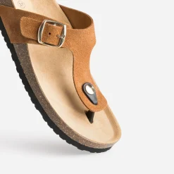 Mule-tong anatomique foncé en cuir velours éco-conçu^Eram Online