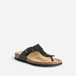 Mule-tong anatomique noire cuir éco-conçu^Eram Hot