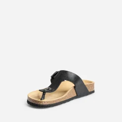Mule-tong anatomique noire cuir éco-conçu^Eram Hot