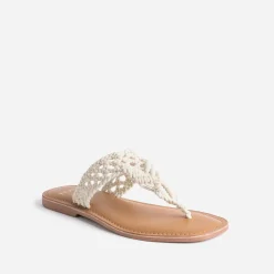 Mule-tong beige en macramé^Texto Hot