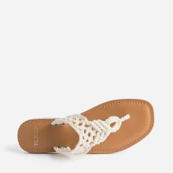 Mule-tong beige en macramé^Texto Hot