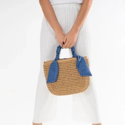 Panier foncé tressé à anses bleues^Eram Online