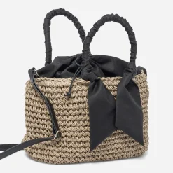 Panier foncé tressé à anses noires^Eram Online