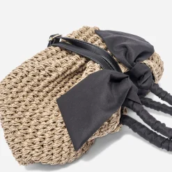 Panier foncé tressé à anses noires^Eram Online