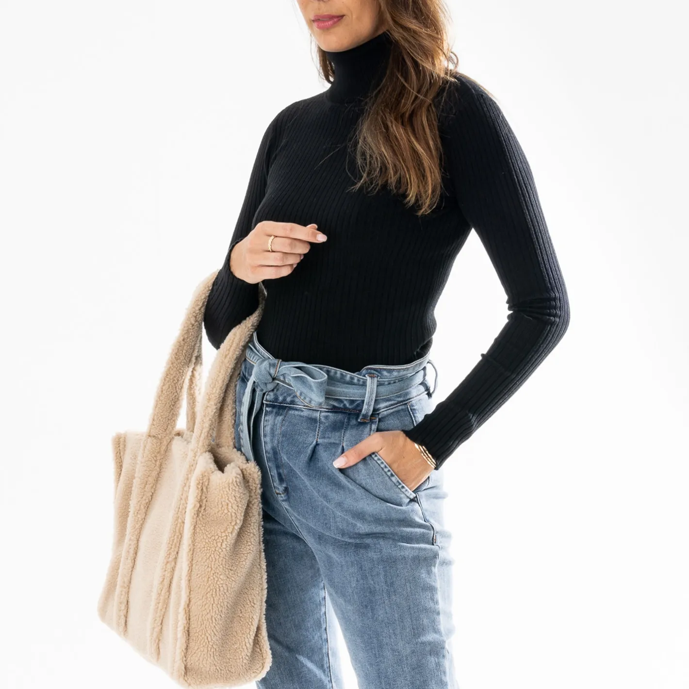 Pull côtelé à col roulé^Texto Sale