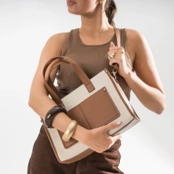 Sac à main bi-matière cognac et^Eram Outlet