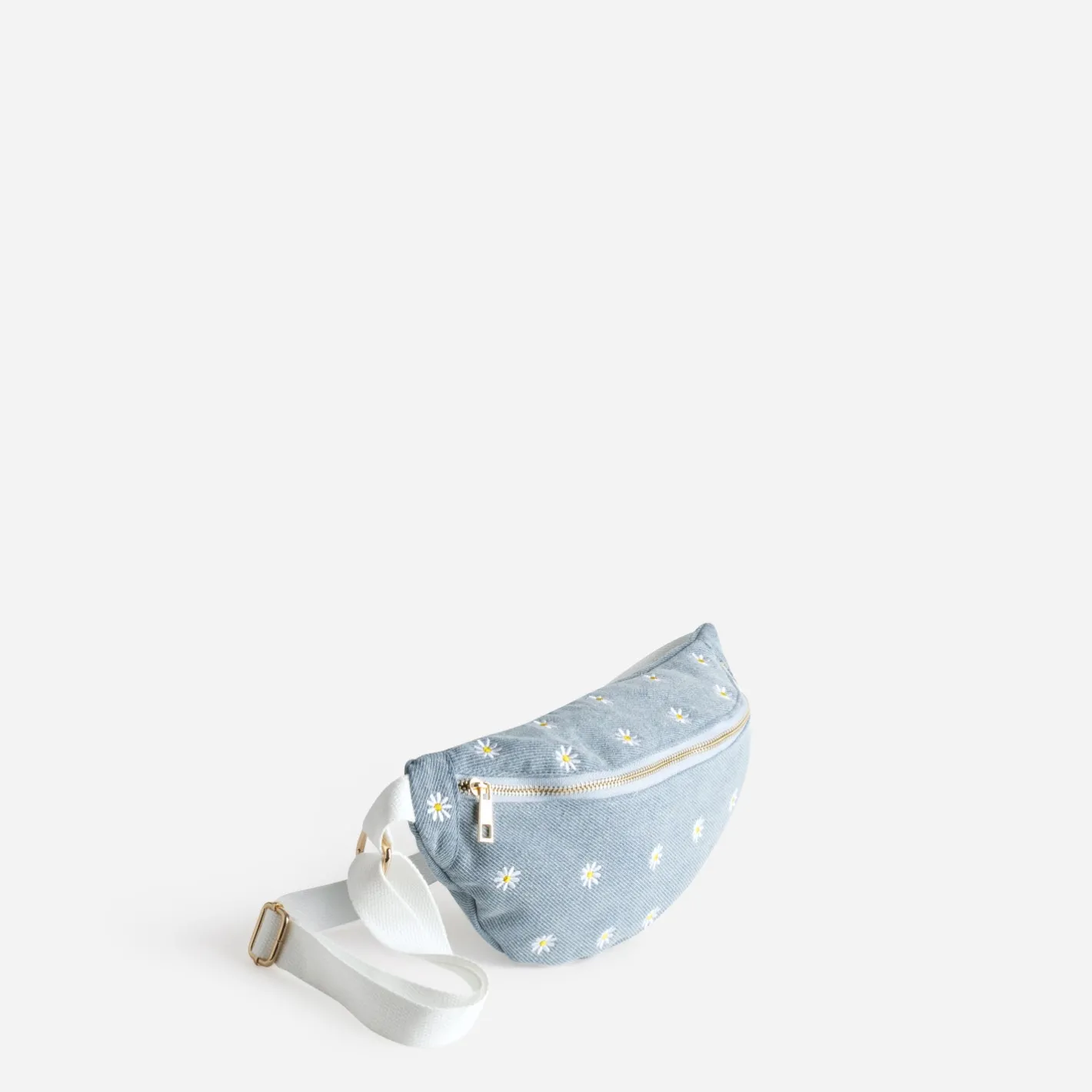Sac banane baby blue en toile brodée fleurs^Eram Hot
