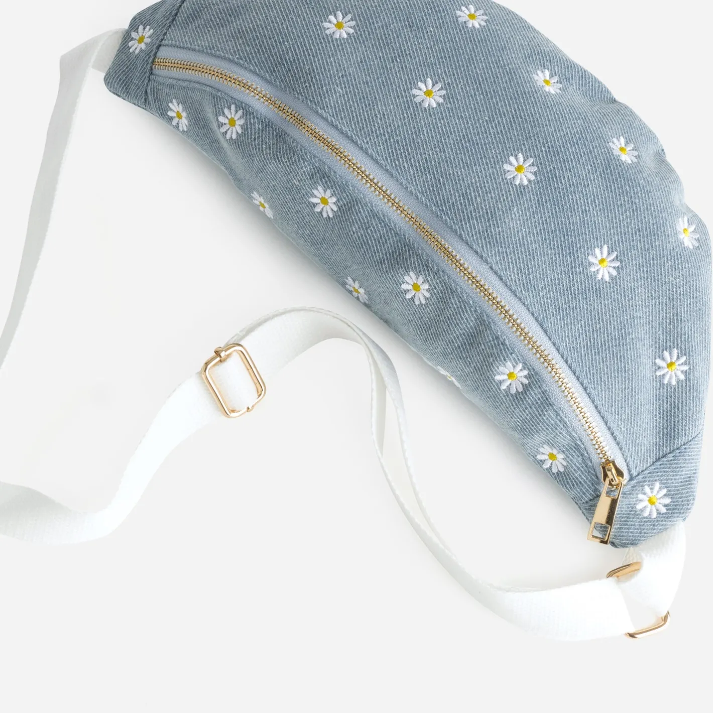 Sac banane baby blue en toile brodée fleurs^Eram Hot
