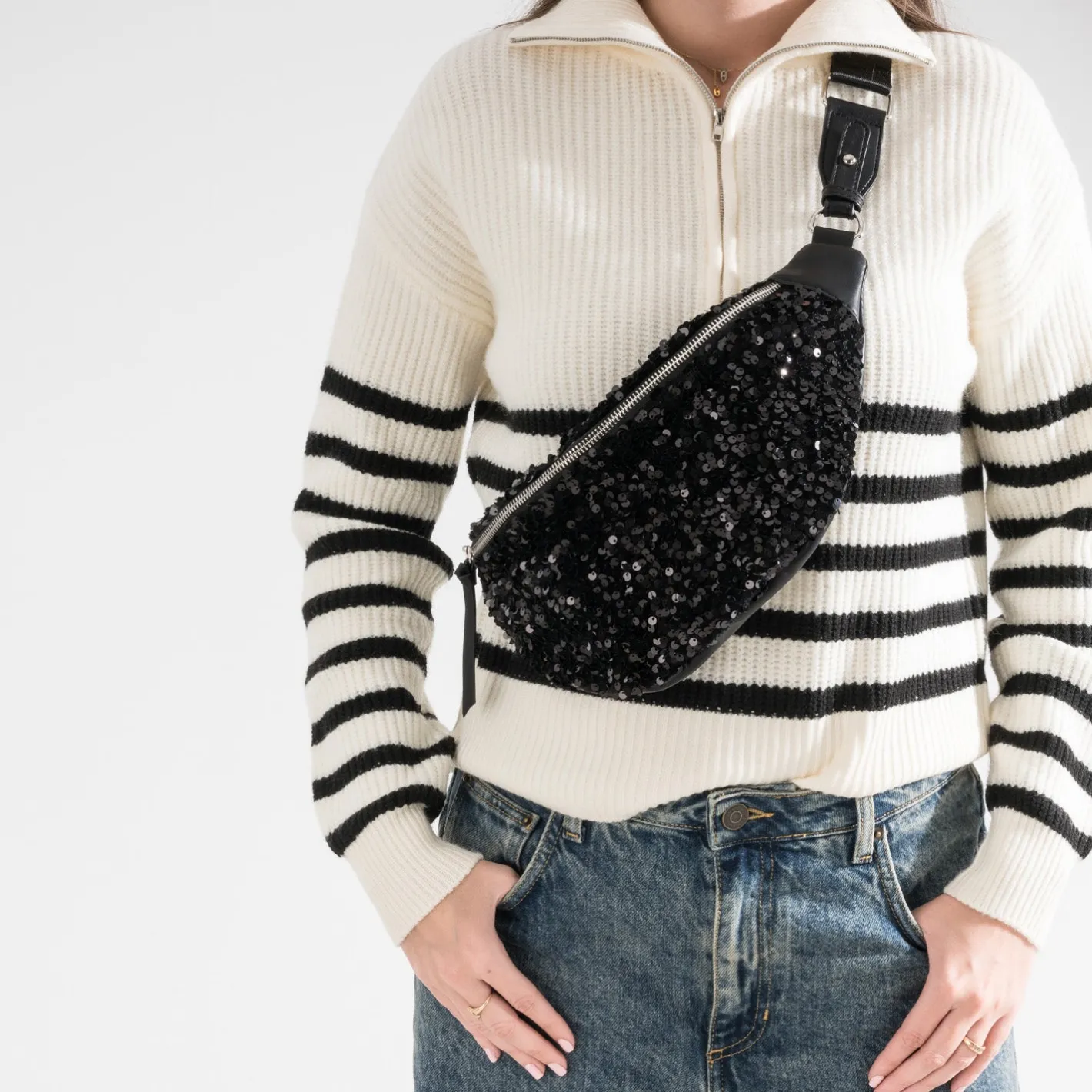 Sac banane e bi-matière à sequins^Texto Clearance