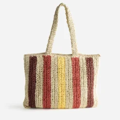 Sac beige paille papier motif rayures^Eram Outlet