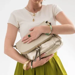 Sac besace doré avec rabat zippé^Eram Hot