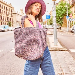 Sac cabas prune, marine, écru tressé^Eram Sale