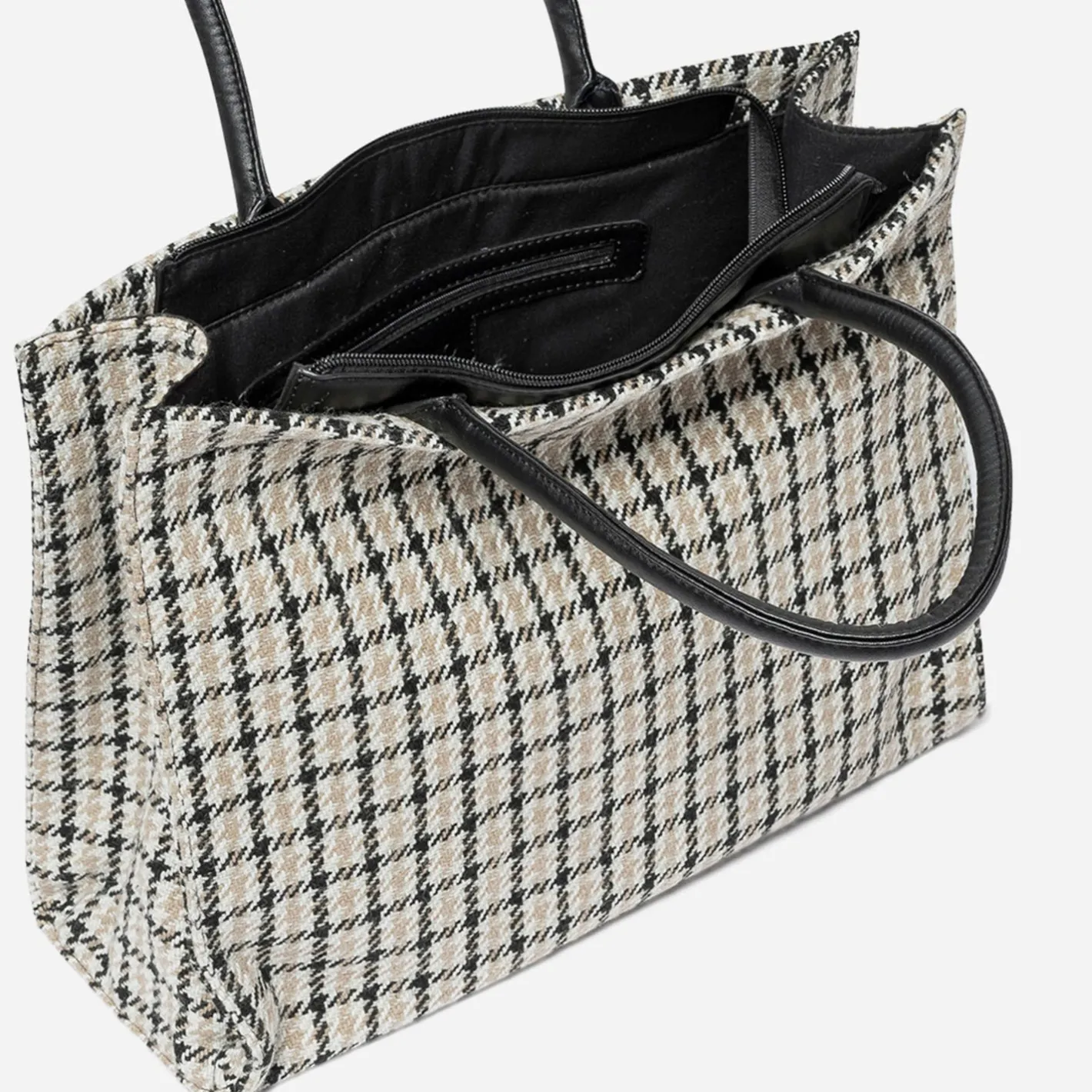 Sac cabas , écru et noir à carreaux^Texto Clearance