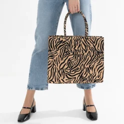 Sac cabas beige foncé à motif zébré^Texto Online