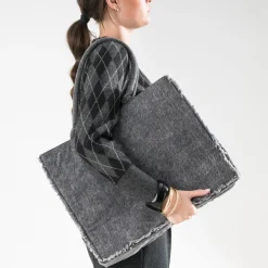 Sac cabas effet denim frangé^Texto Best