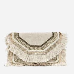 Sac pochette chiné en textile à broderies ethniques^Texto Online