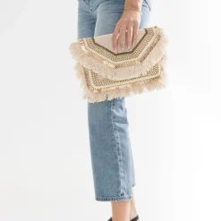 Sac pochette chiné en textile à broderies ethniques^Texto Online