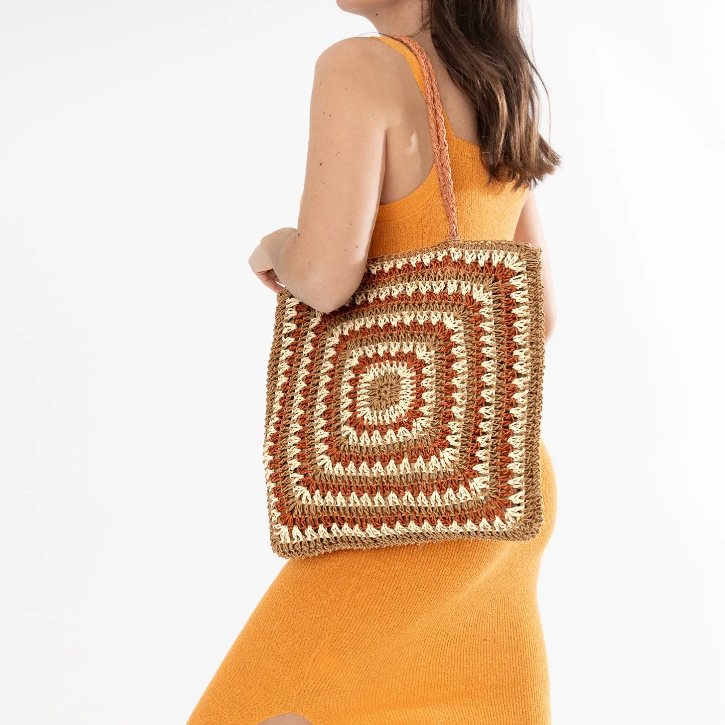 Sac beige, écru et terracotta tressé^Texto Clearance