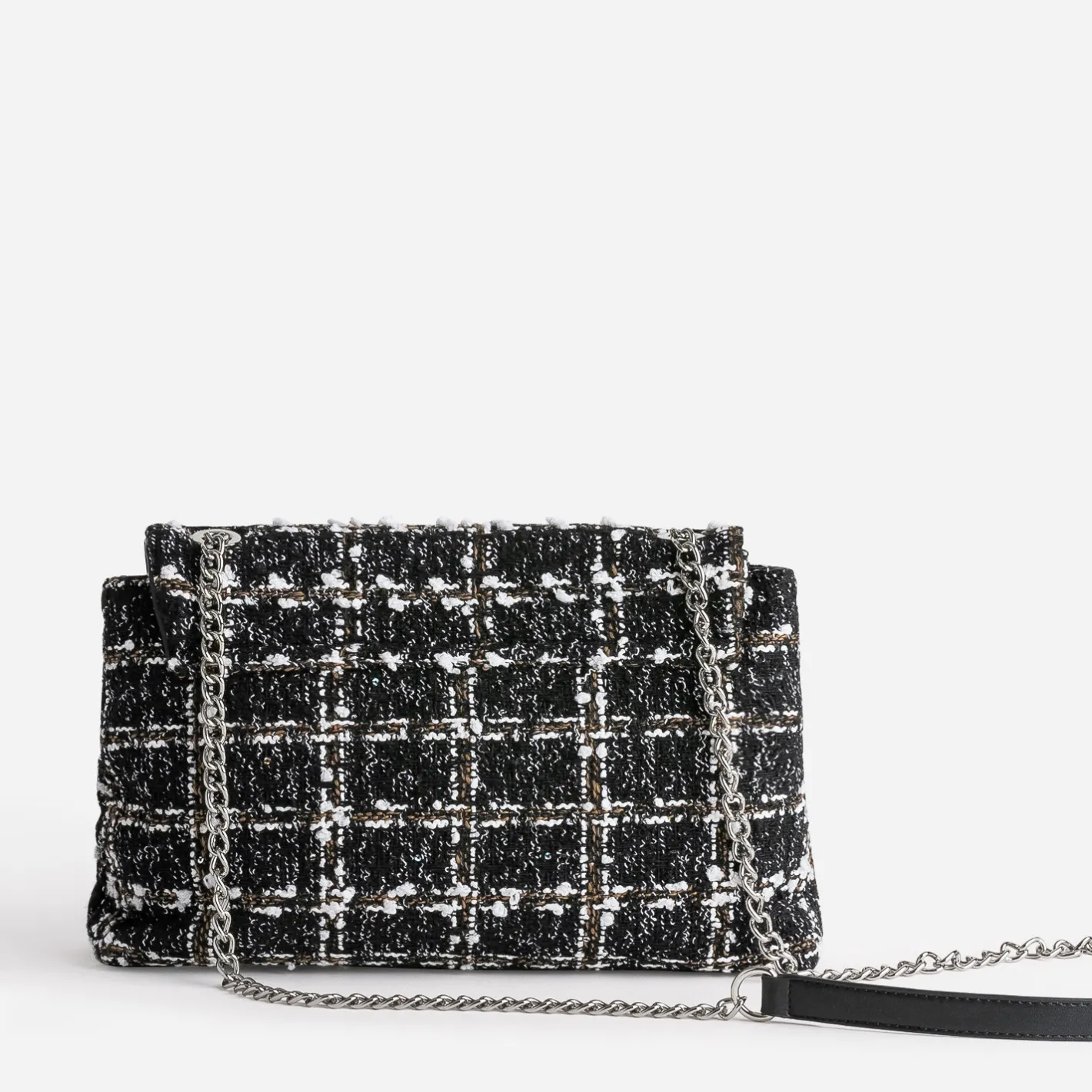 Sac noir textile façon tweed à carreaux^Texto Online
