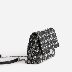 Sac noir textile façon tweed à carreaux^Texto Online