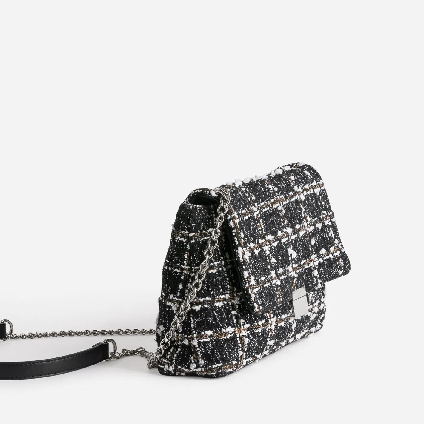 Sac noir textile façon tweed à carreaux^Texto Online