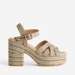 Sandale à talon effet raphia^Texto Sale