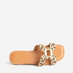 Sandale beige cuir motif léopard et anneau^Eram Hot