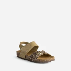 Sandale beige cuir velours effet léopard^Buggy Online