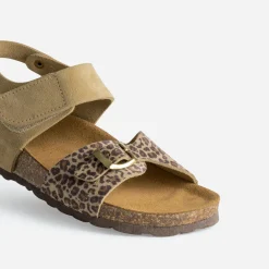 Sandale beige cuir velours effet léopard^Buggy Online